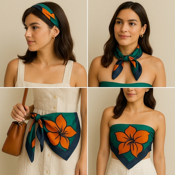 New! Lovely Square  print  scarf - Picture 9 of 9